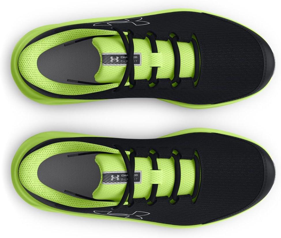imageUnder Armour Kids Grade School Charged Pursuit 3 Running Shoe003 BlackMorph GreenMod Gray