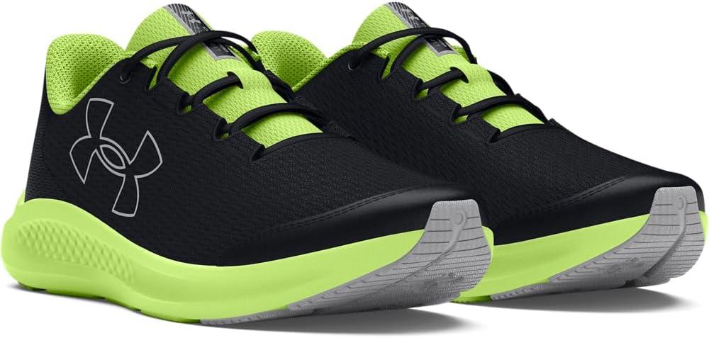 imageUnder Armour Kids Grade School Charged Pursuit 3 Running Shoe003 BlackMorph GreenMod Gray