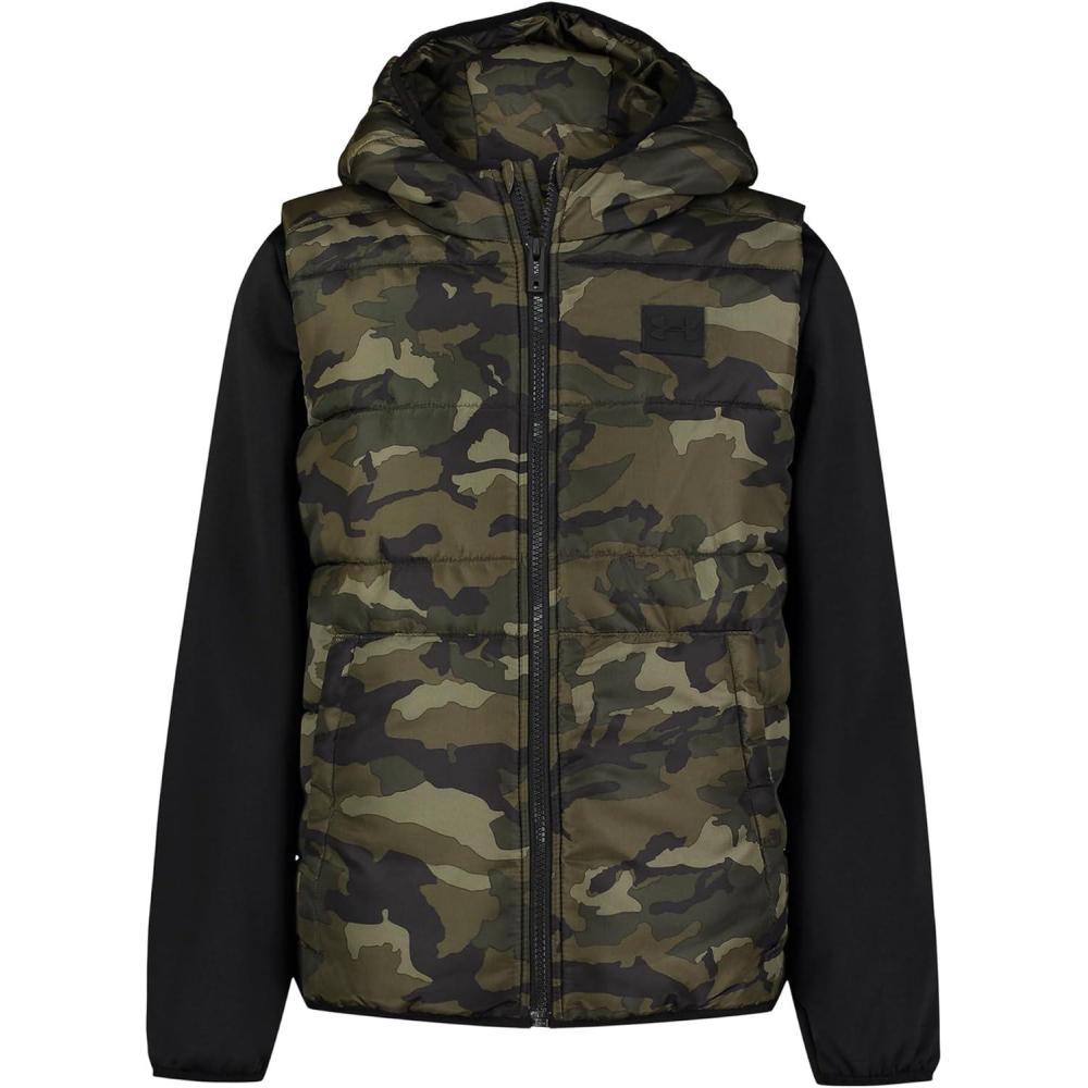 imageUnder Armour Boys 2fer Lightweight Hoodie Hybrid Zipup Jacket with Water Repellent VestBaroque Green Camo