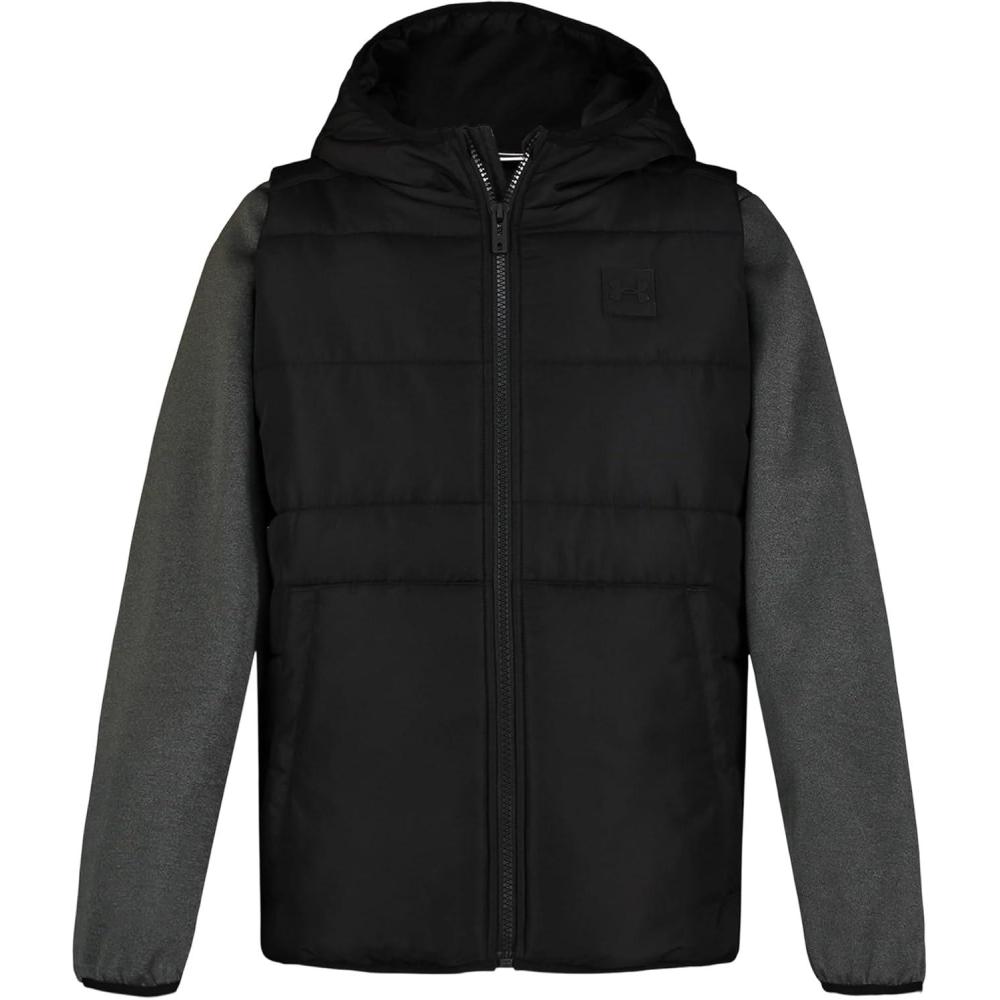 imageUnder Armour Boys 2fer Lightweight Hoodie Hybrid Zipup Jacket with Water Repellent VestBlack Twist