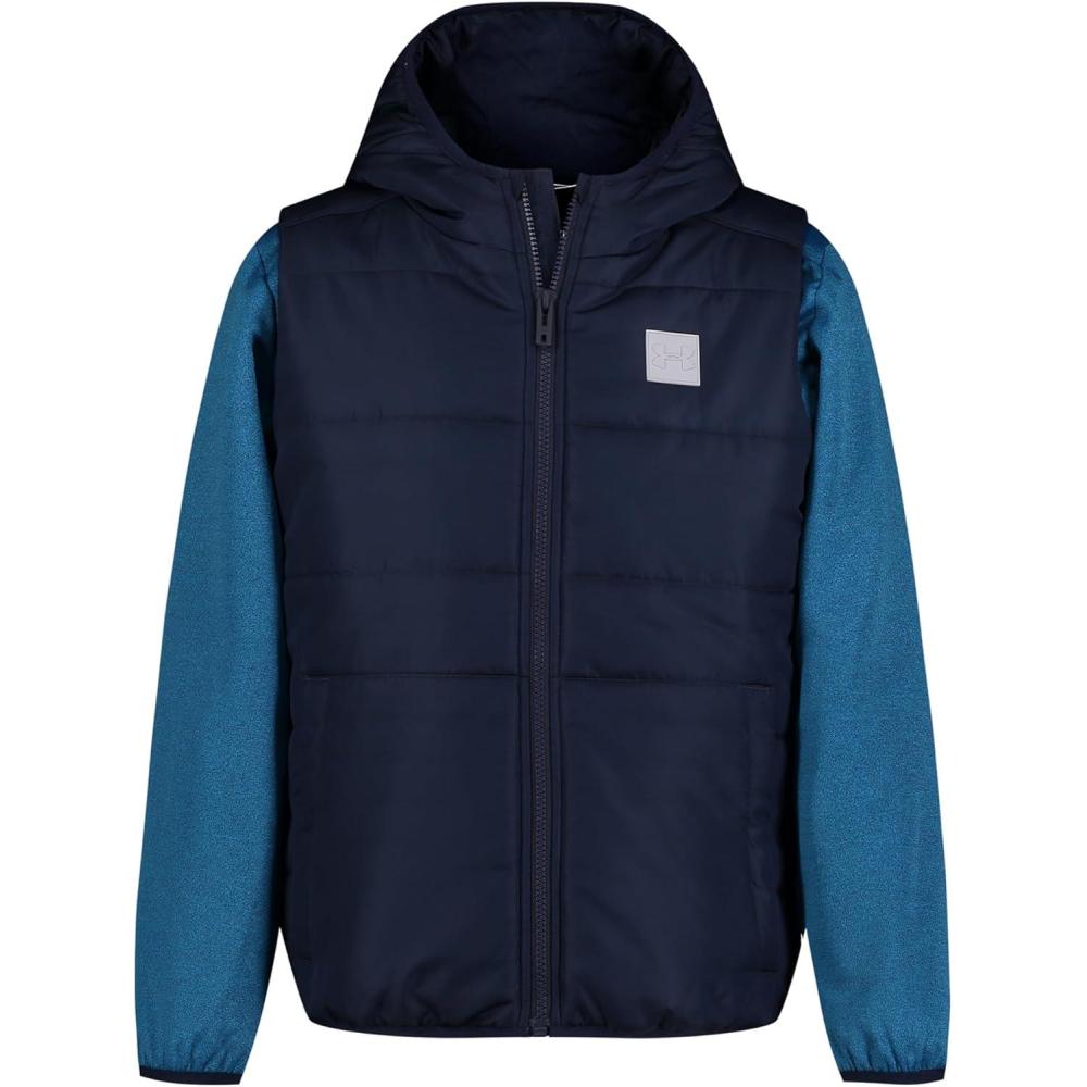 imageUnder Armour Boys 2fer Lightweight Hoodie Hybrid Zipup Jacket with Water Repellent VestMidnight Navy Twist