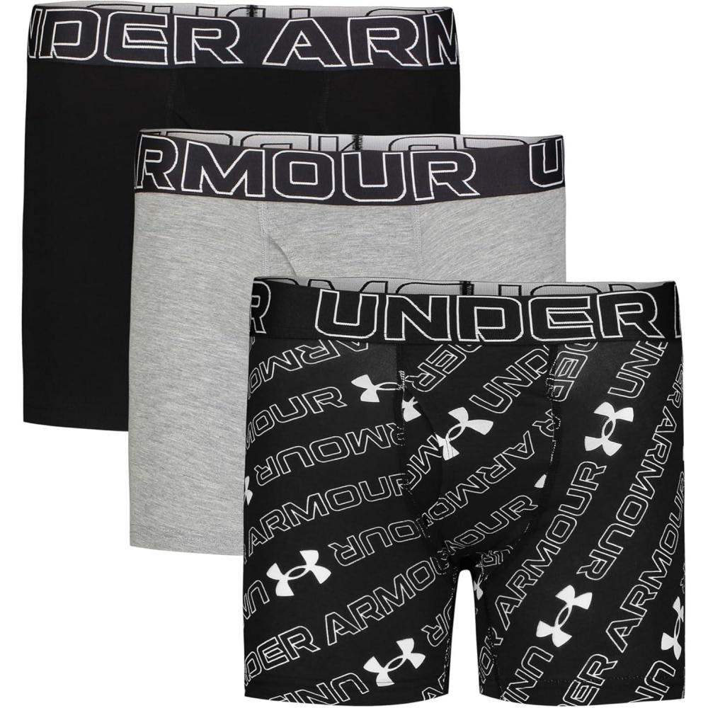 imageUnder Armour Boys Big Performance Boxer Briefs Lightweight ampamp Smooth Stretch Fit3pack Performance Cottonwordmark