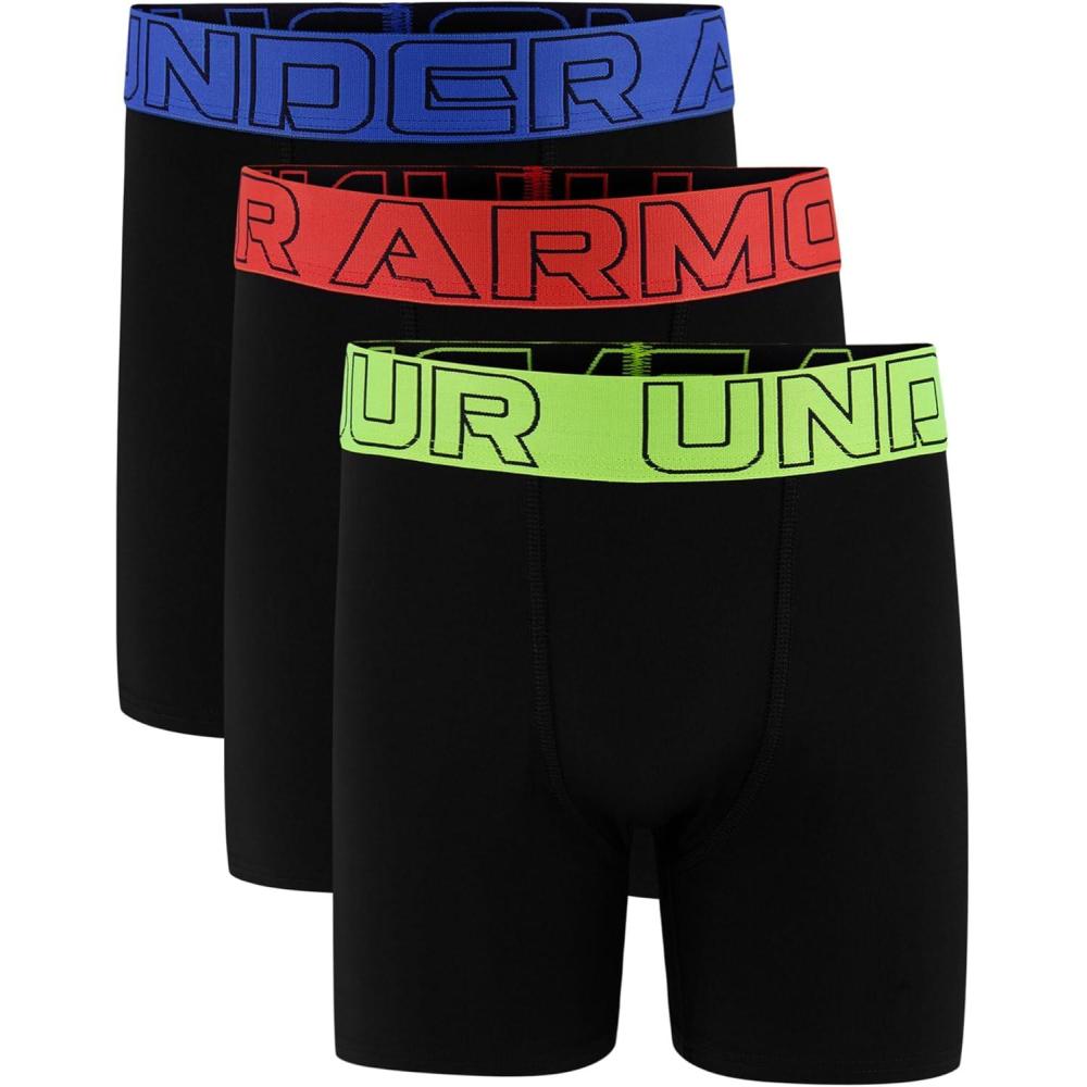 imageUnder Armour Boys Big Performance Boxer Briefs Lightweight ampamp Smooth Stretch FitBlackHi Vis Yellow