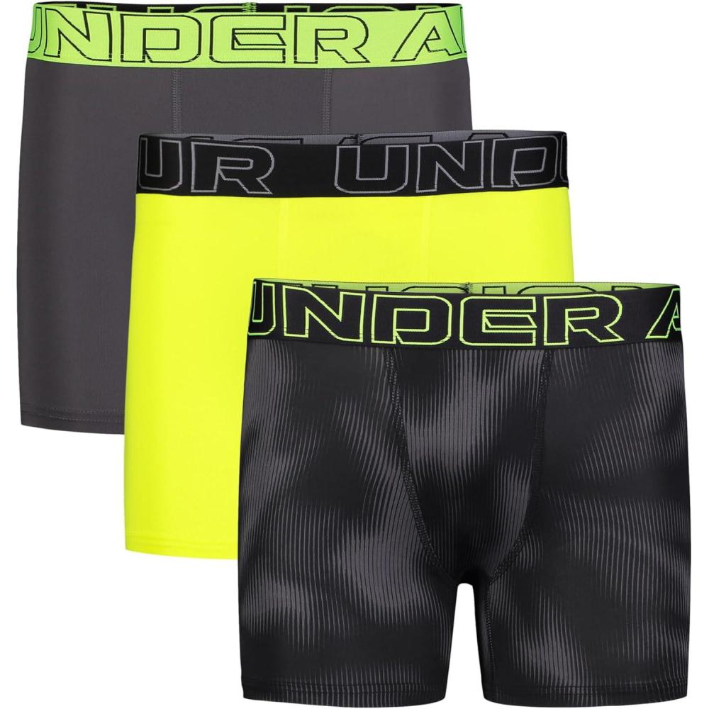 imageUnder Armour Boys Big Performance Boxer Briefs Lightweight ampamp Smooth Stretch FitHivis Yellow Multi Three Pack