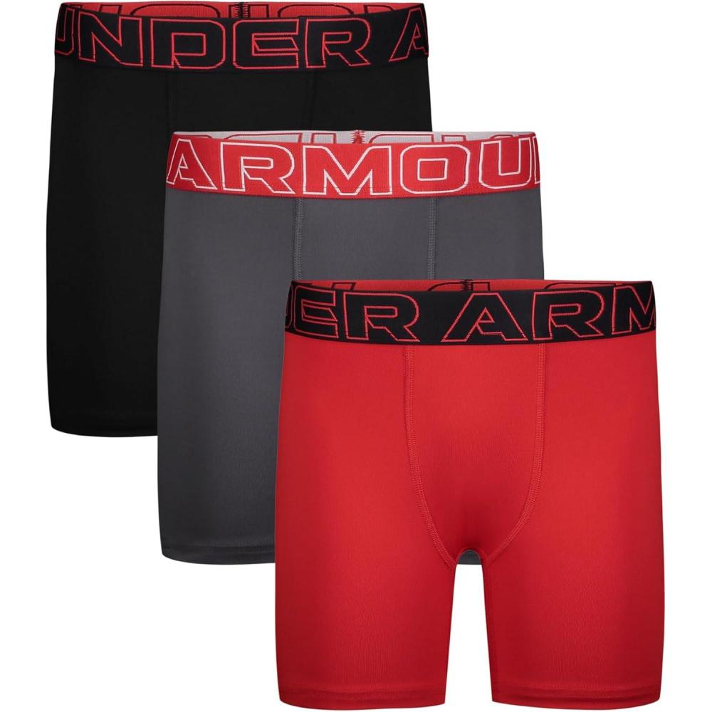 imageUnder Armour Boys Big Performance Boxer Briefs Lightweight ampamp Smooth Stretch FitRed Multi Three Pack