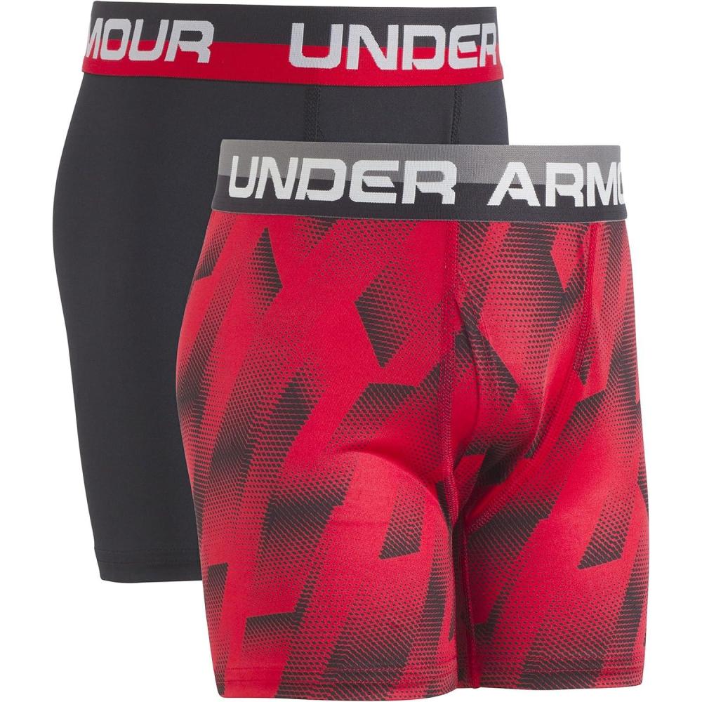 imageUnder Armour Boys Big Performance Boxer Briefs Lightweight ampamp Smooth Stretch FitRedBlack Print