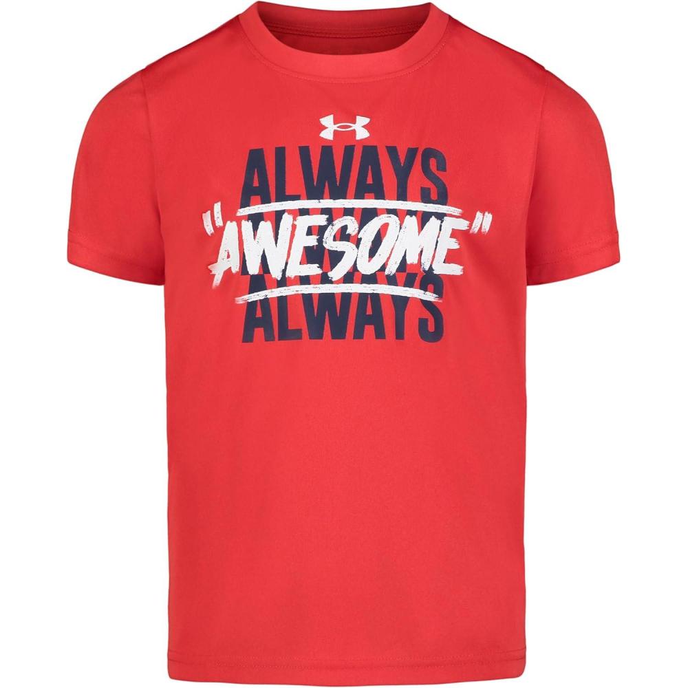 imageUnder Armour Boys Boys Short Sleeve Shirt Crewneck Lightweight and BreathableAwesome Red