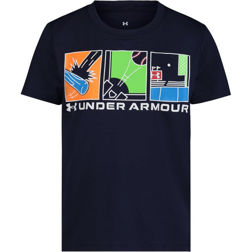 imageUnder Armour Boys Boys Short Sleeve Shirt Crewneck Lightweight and BreathableBaseball Comic Navy