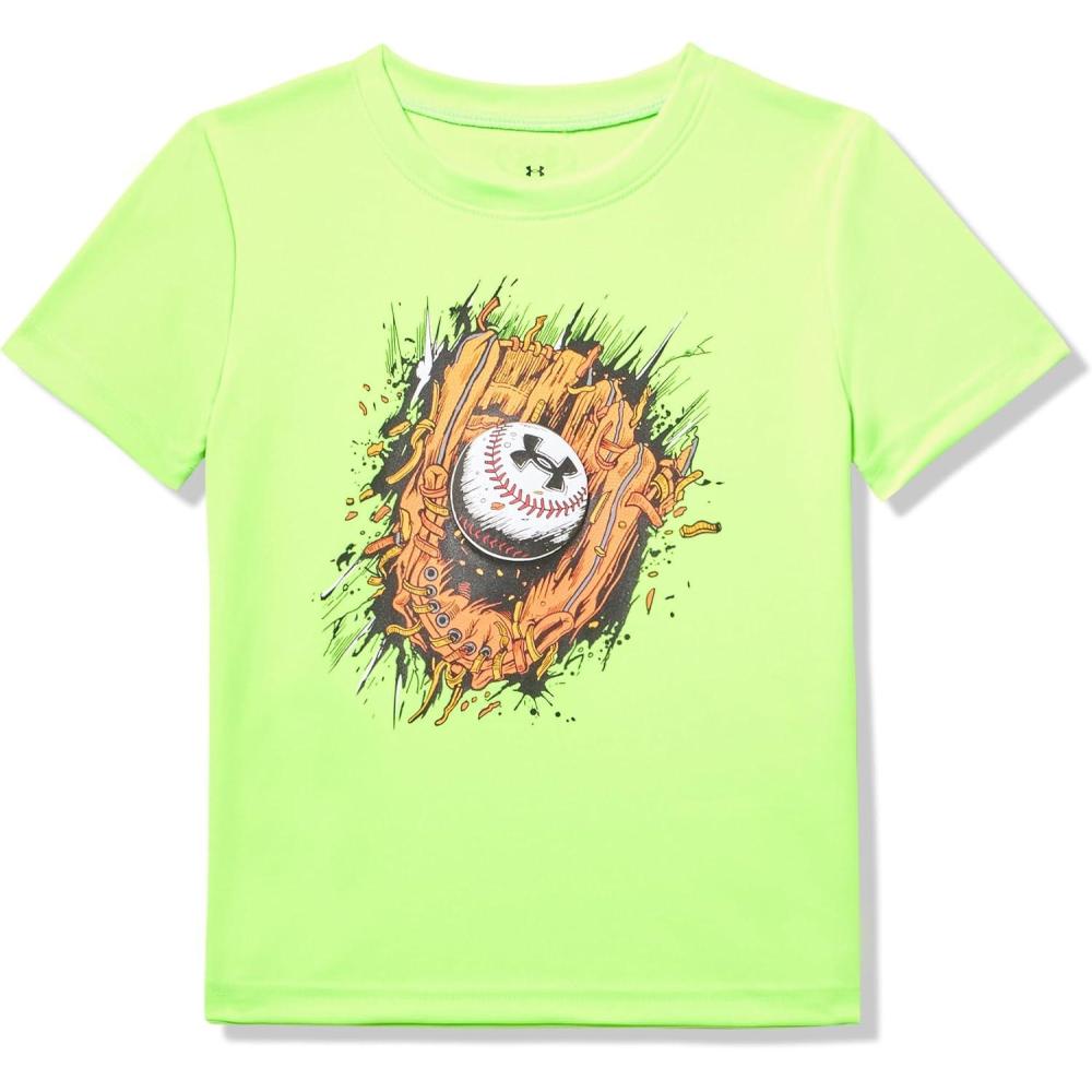 imageUnder Armour Boys Boys Short Sleeve Shirt Crewneck Lightweight and BreathableHyper Green  Tech Mitt Ss