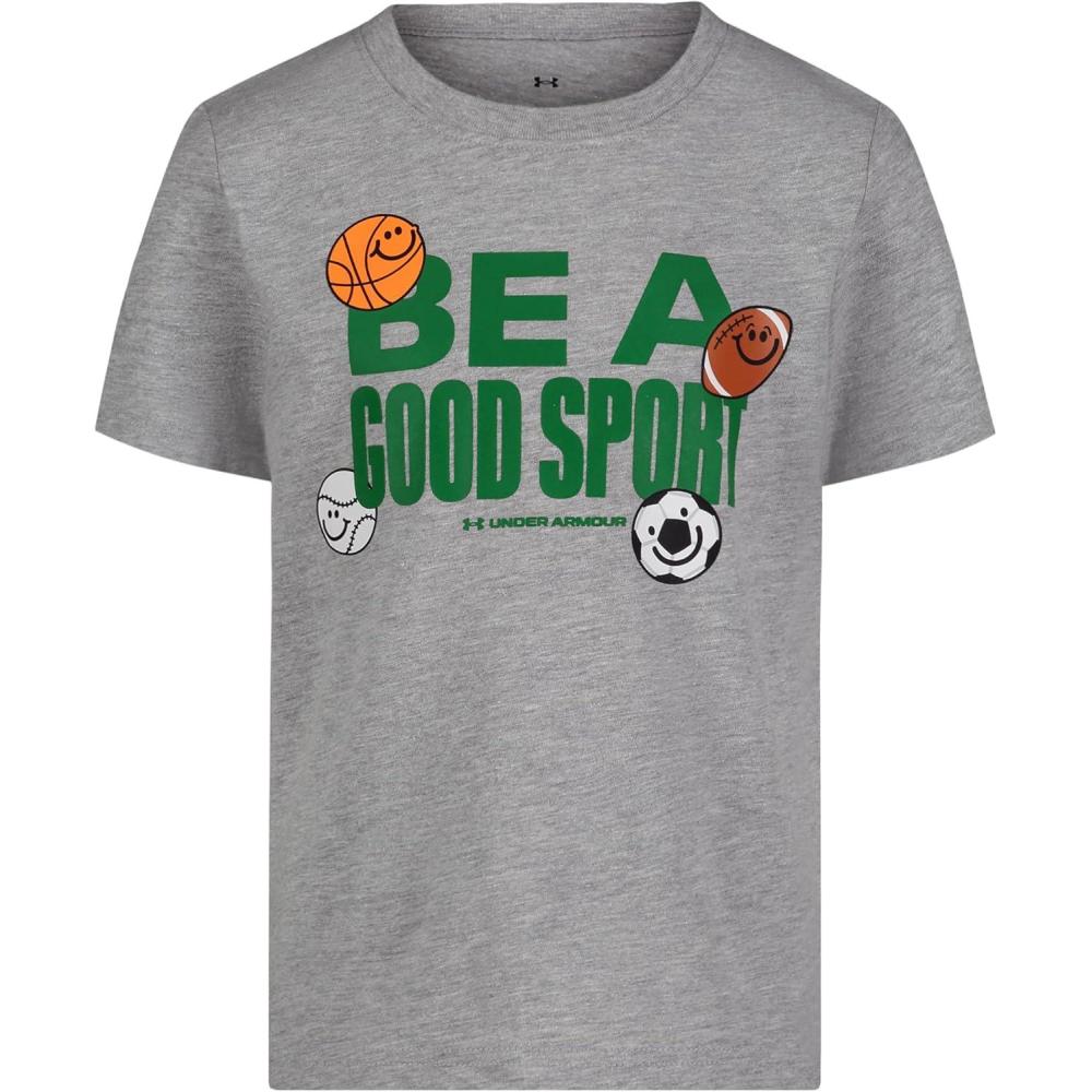 imageUnder Armour Boys Boys Short Sleeve Shirt Crewneck Lightweight and BreathableLogo Locker Mod Gray