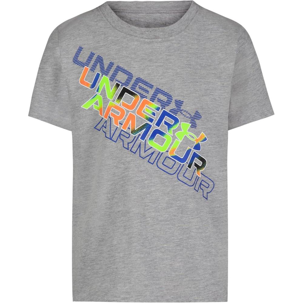 imageUnder Armour Boys Boys Short Sleeve Shirt Crewneck Lightweight and BreathablePrint Fill Logo Mod Grey