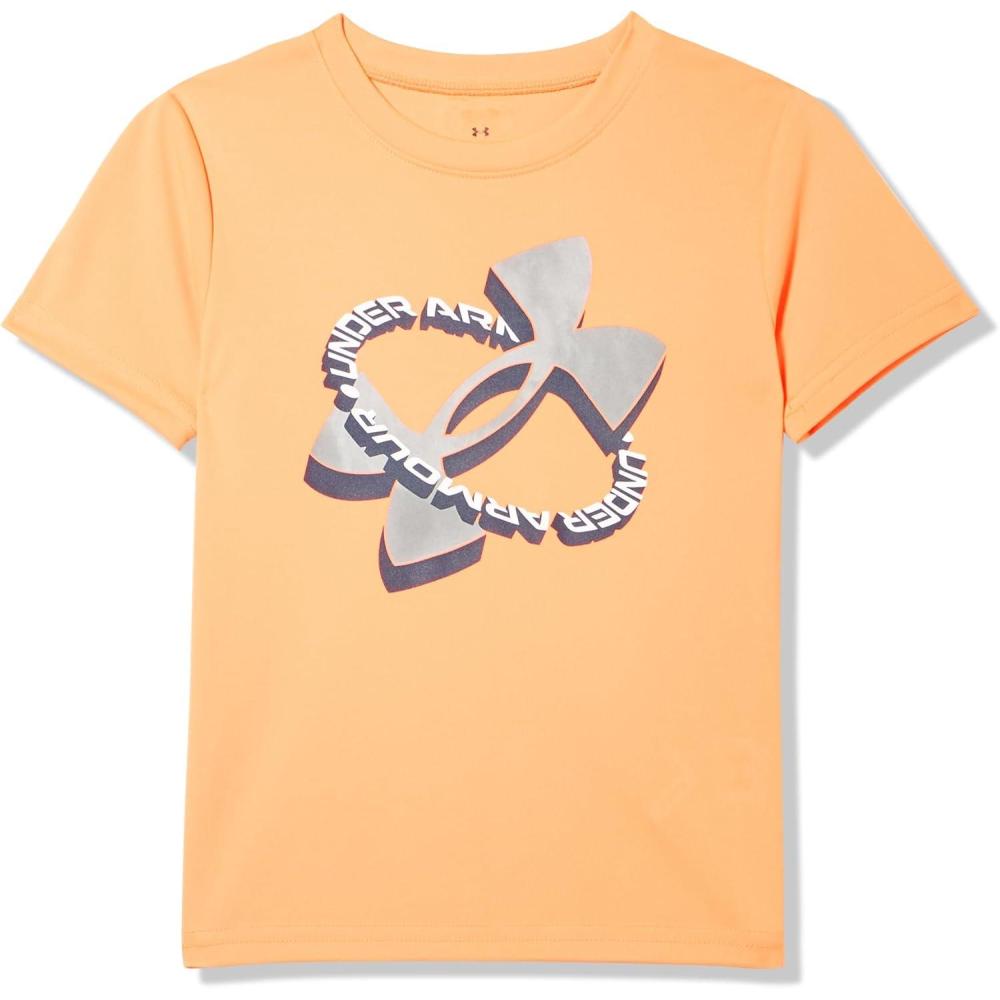 imageUnder Armour Boys Shirt Crewneck Lightweight and BreathableBlaze Orange  Tech Logo Tilt Ss