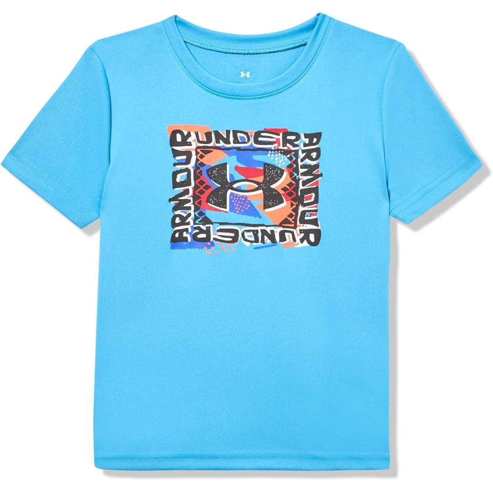 imageUnder Armour Boys Shirt Crewneck Lightweight and BreathableEther Blue  Tech Sketch Logo Ss
