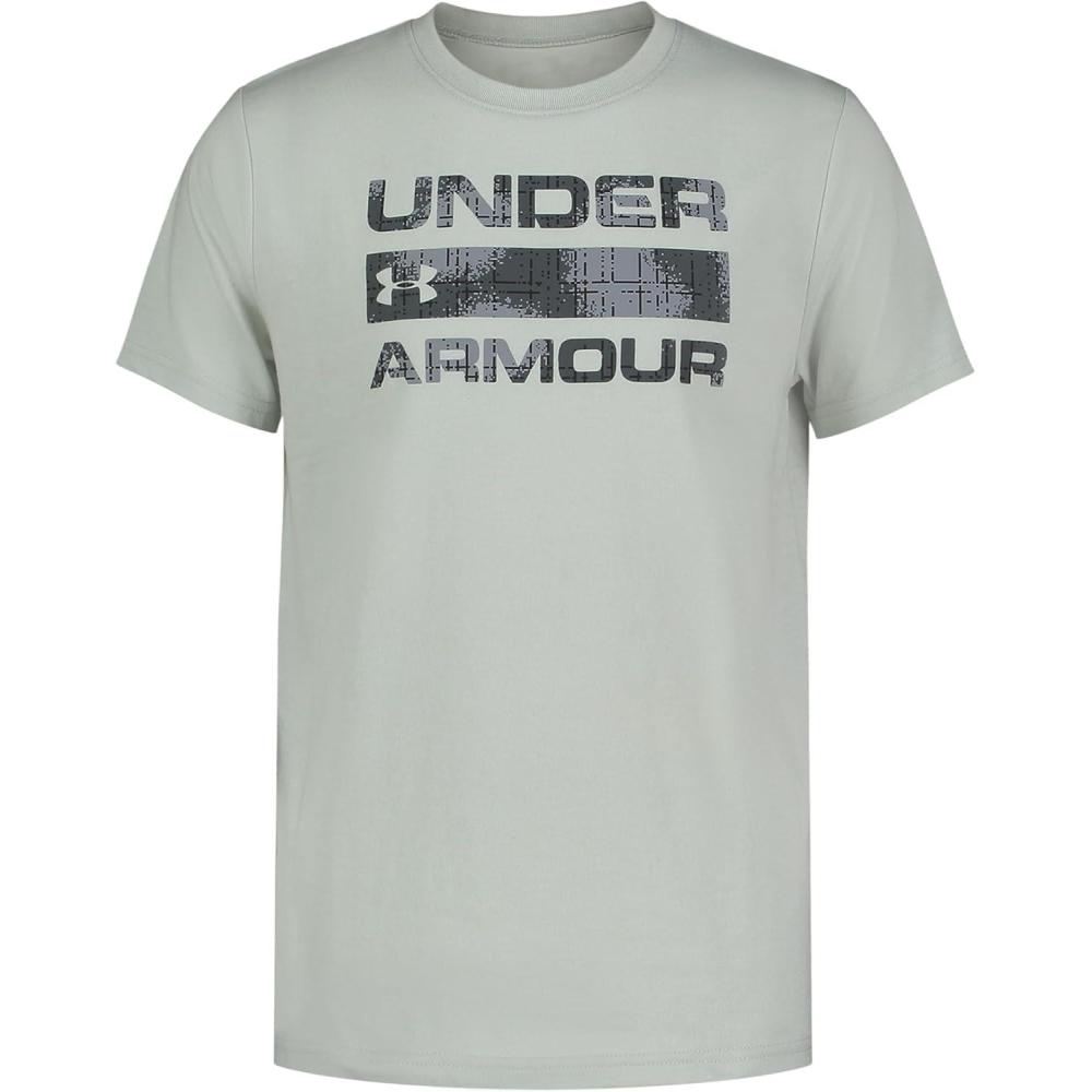 imageUnder Armour Boys Shirt Crewneck Lightweight and BreathableHydro Green Stacked Logo