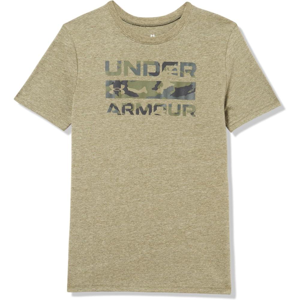 imageUnder Armour Boys Shirt Crewneck Lightweight and BreathableMarine Od Green Stacked Logo