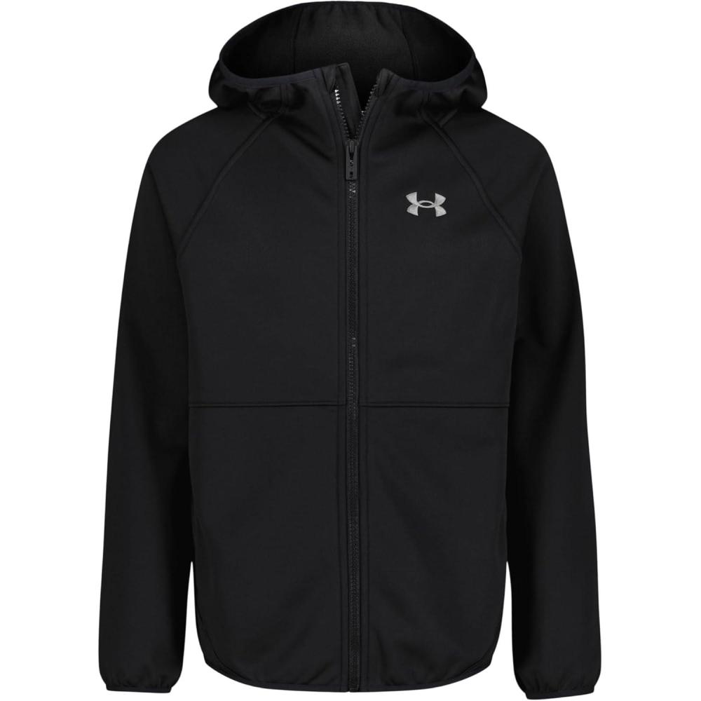 imageUnder Armour Boys Sim Softshell Jacket Hooded with Zipper Closure WaterResistant ampamp LightweightBlack