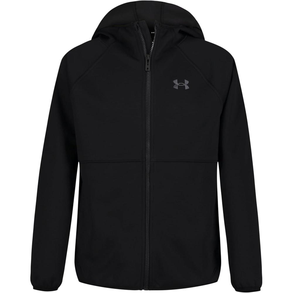 imageUnder Armour Boys Sim Softshell Jacket Hooded with Zipper Closure WaterResistant ampamp LightweightBlackBlack