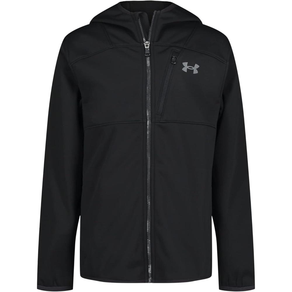 imageUnder Armour Boys Sim Softshell Jacket Hooded with Zipper Closure WaterResistant ampamp LightweightCarbon Black
