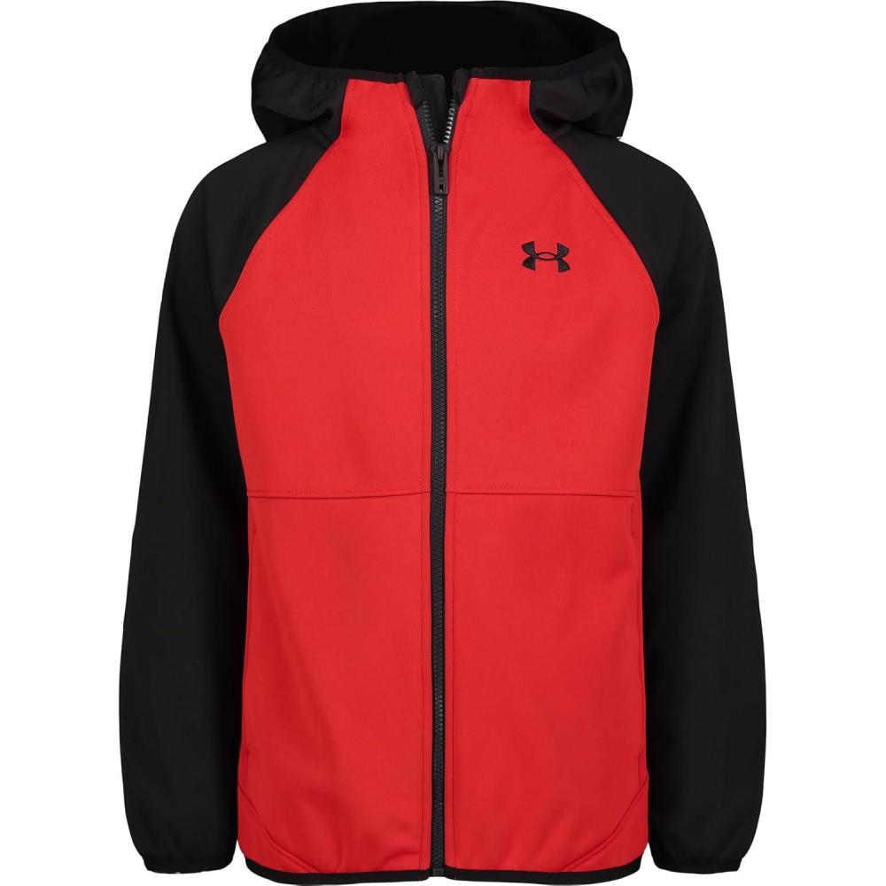 imageUnder Armour Boys Sim Softshell Jacket Hooded with Zipper Closure WaterResistant ampamp LightweightLegacy Red