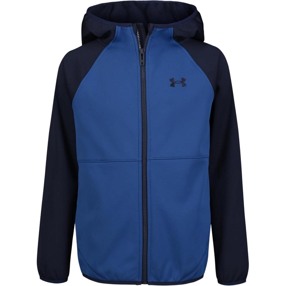imageUnder Armour Boys Sim Softshell Jacket Hooded with Zipper Closure WaterResistant ampamp LightweightTech Blue