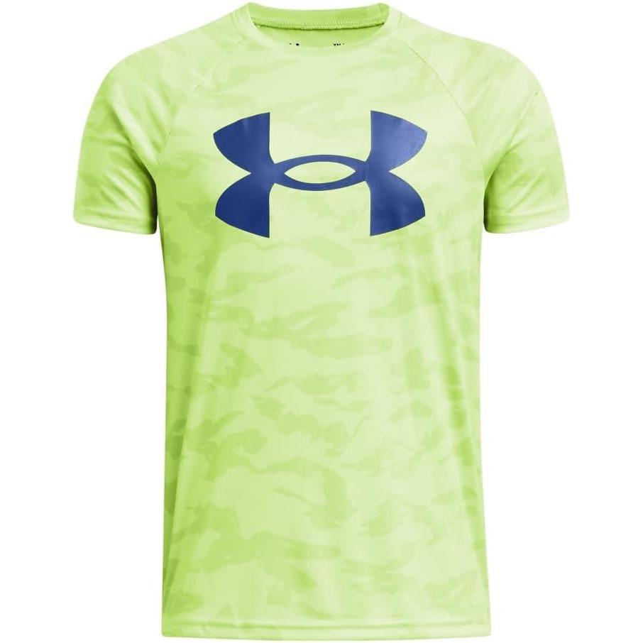 imageUnder Armour Boys Tech Big Logo Printed ShortSleeve TShirt304 Morph Green   Tech Blue