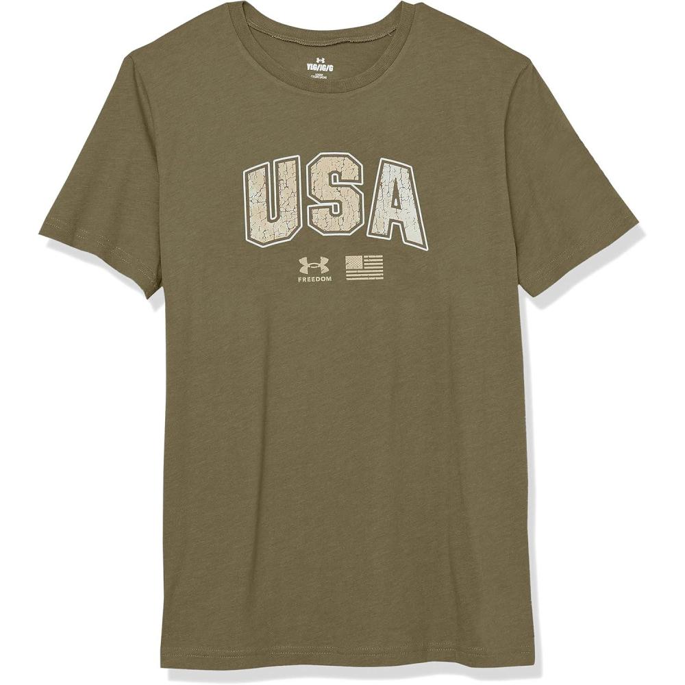 imageUnder Armour Freedom Eagle Boys TShirt390 Marine Od Green   Khaki Base