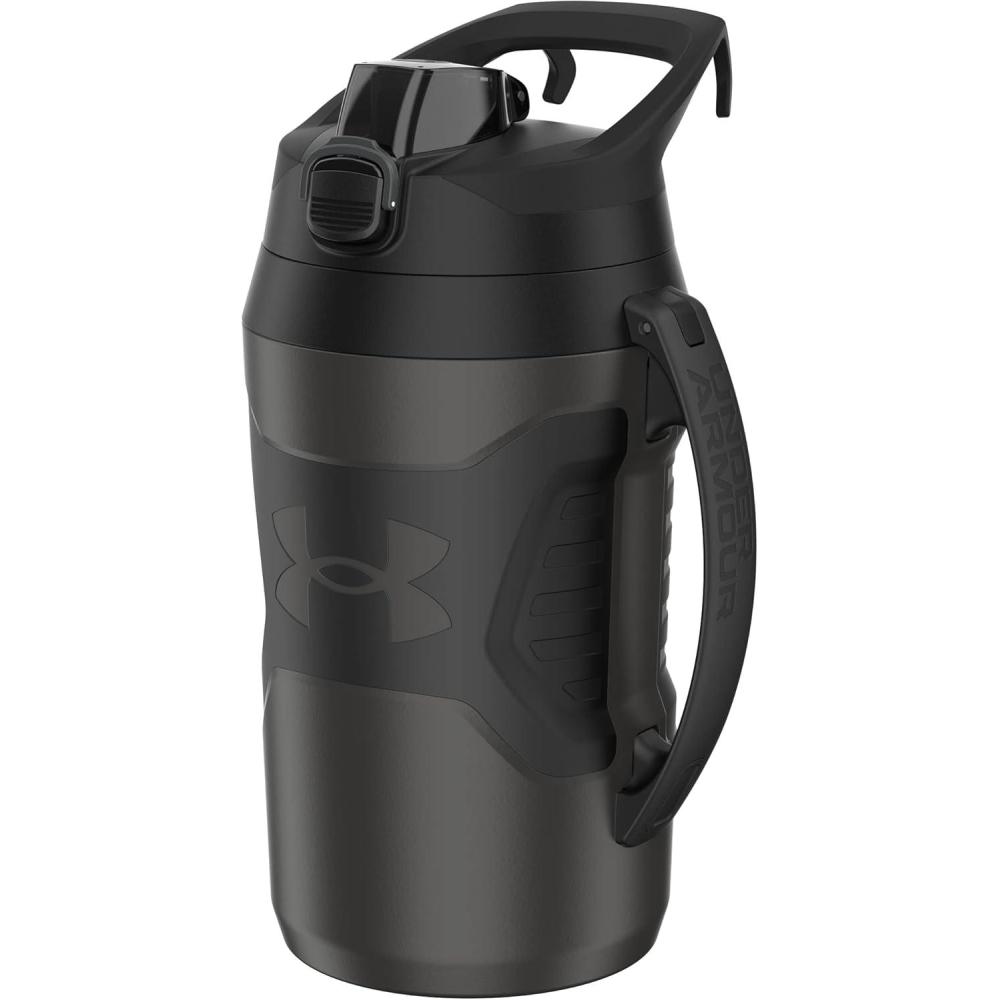 imageUnder Armour Half Gallon Water Bottle Insulated 64oz Insulated Water Bottle with Handle Sports Water Jug Fence Hook Leak Resistant for Baseball Football ampamp MoreJet GreyBlack