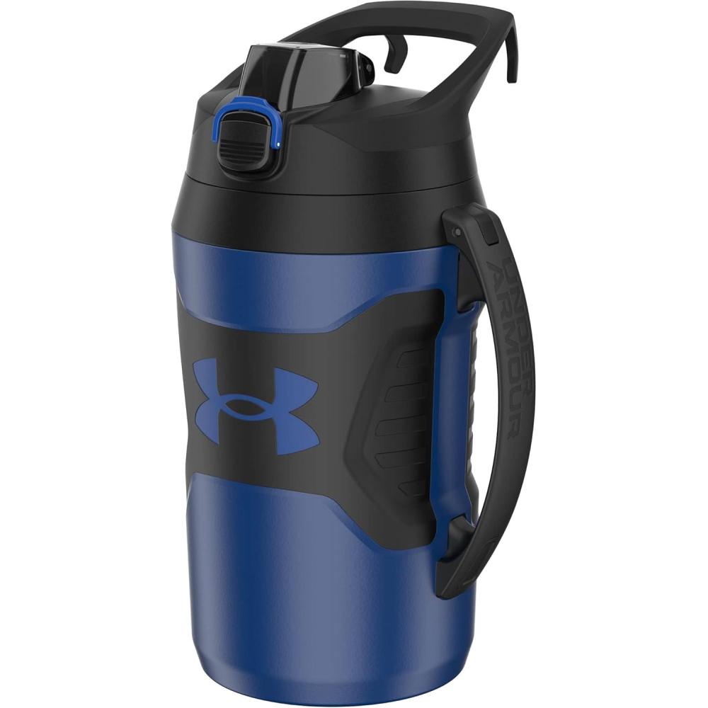 imageUnder Armour Half Gallon Water Bottle Insulated 64oz Insulated Water Bottle with Handle Sports Water Jug Fence Hook Leak Resistant for Baseball Football ampamp MoreRoyalBlack