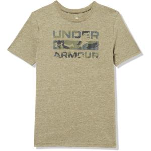 imageUnder Armour Boys Shirt Crewneck Lightweight and BreathableMarine Od Green Stacked Logo