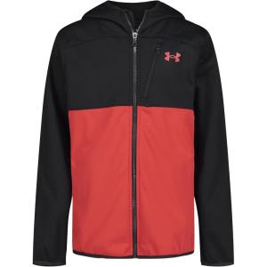 imageUnder Armour Boys Sim Softshell Jacket Hooded with Zipper Closure WaterResistant ampamp LightweightRed Black