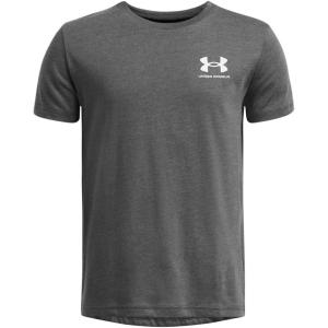 imageUnder Armour Boys Sportstyle Left Chest ShortSleeve TShirt025 Castlerock Medium Heather   White