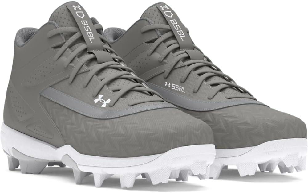 imageUnder Armour Boys Leadoff Mid RM JR 30 Baseball Cleats100 Baseball GrayBaseball GrayWhite