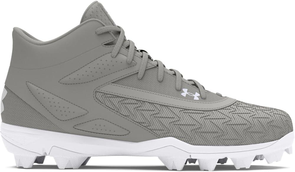 imageUnder Armour Mens Leadoff Mid 30 Baseball Cleat Sneaker100 Baseball GrayBaseball GrayWhite