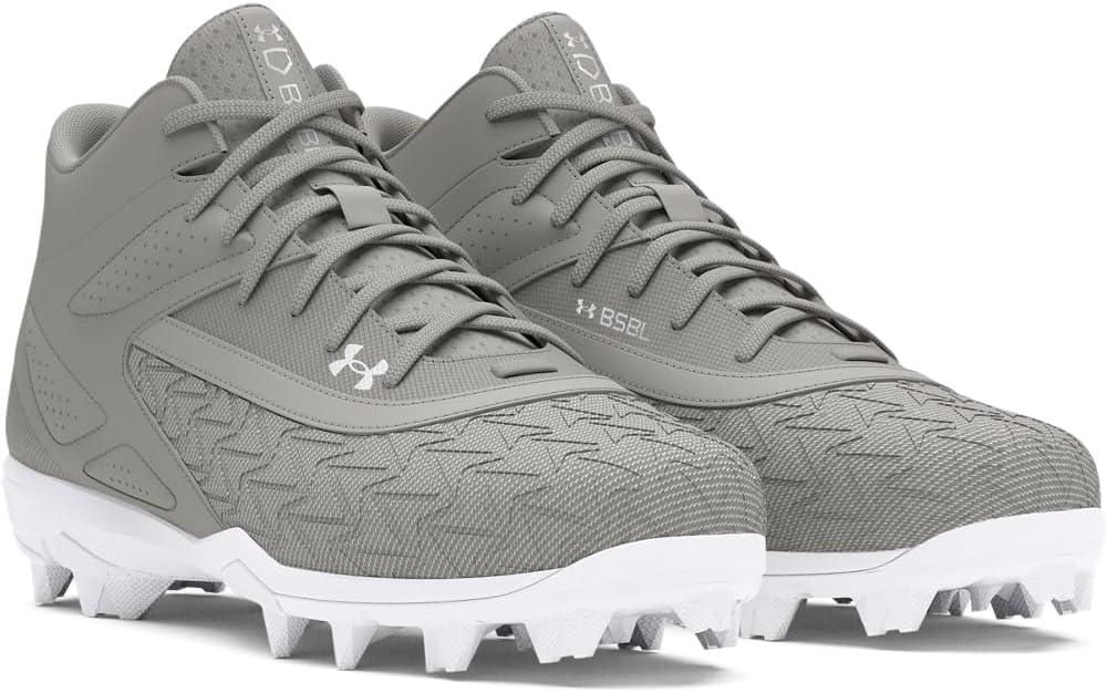 imageUnder Armour Mens Leadoff Mid 30 Baseball Cleat Sneaker100 Baseball GrayBaseball GrayWhite