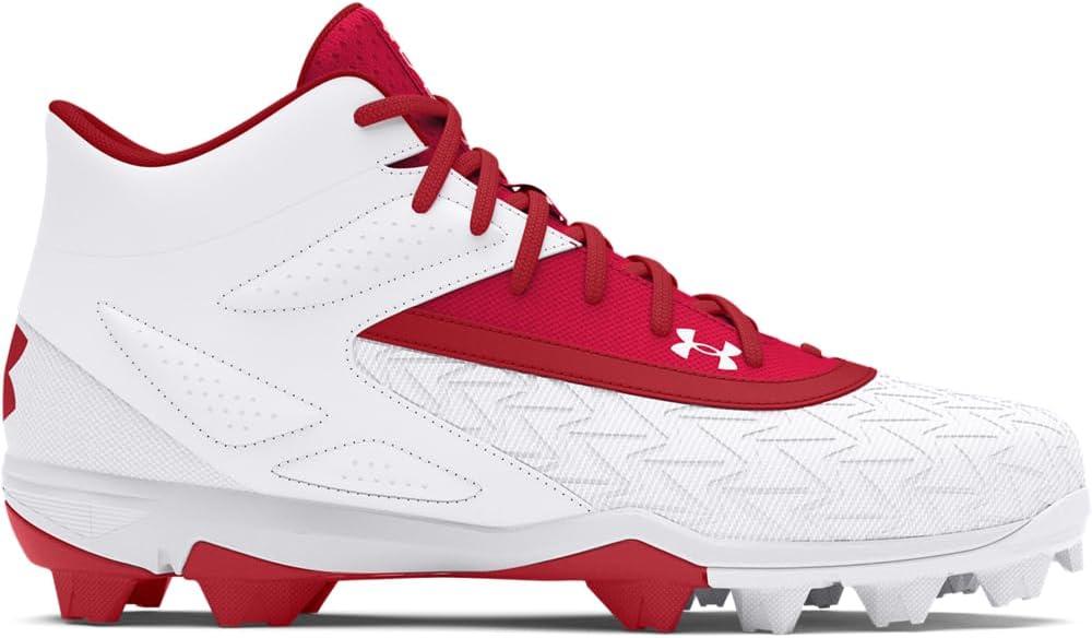 imageUnder Armour Mens Leadoff Mid 30 Baseball Cleat Sneaker600 RedWhiteRed