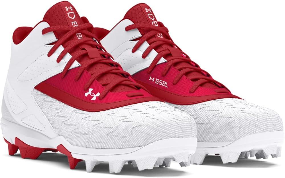 imageUnder Armour Mens Leadoff Mid 30 Baseball Cleat Sneaker600 RedWhiteRed