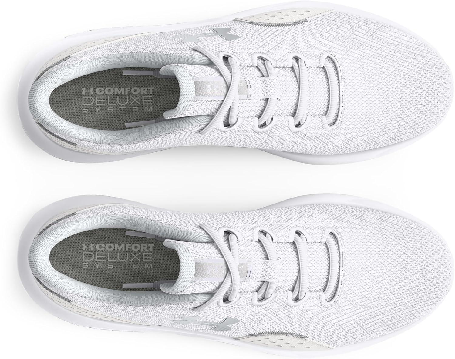 imageUnder Armour Womens Charged Surge 4 Running Shoe100 WhiteDistant GrayMetallic Silver