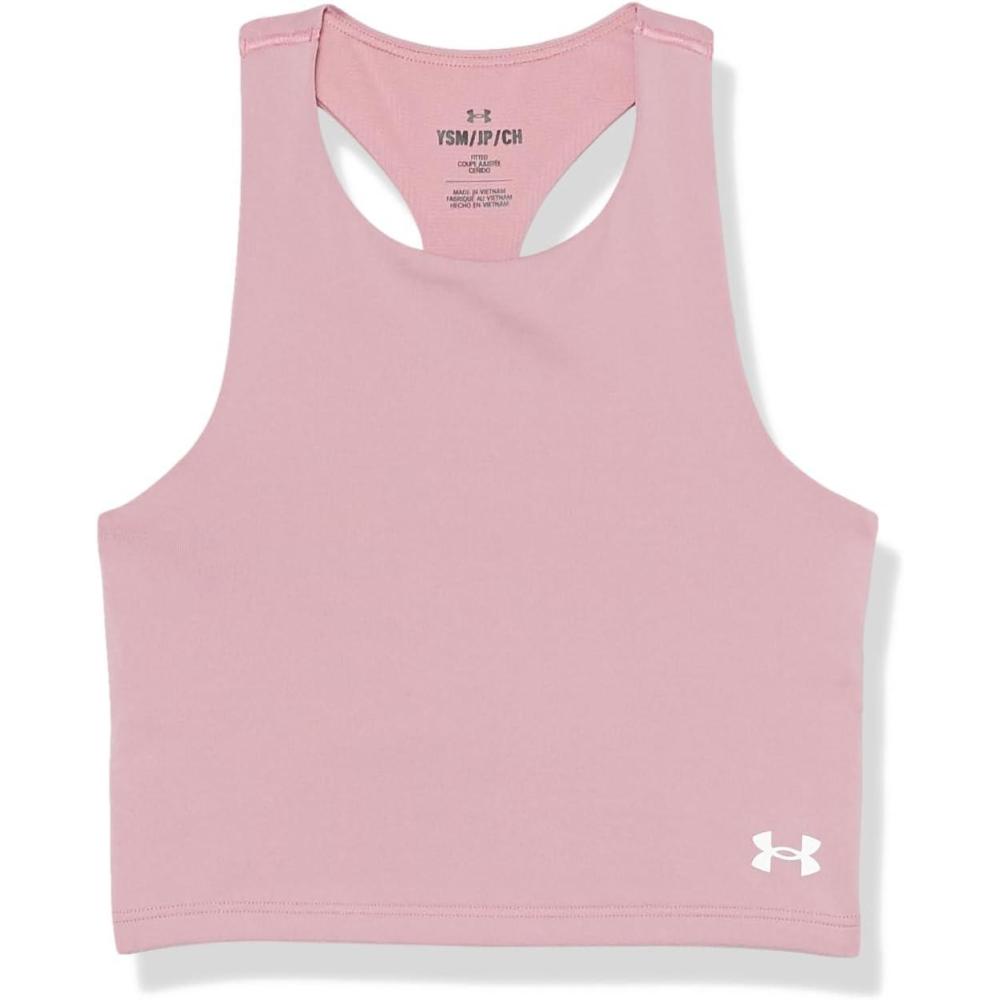 imageUnder Armour Girls Motion Crop Tank Top697 Pink Elixir   White