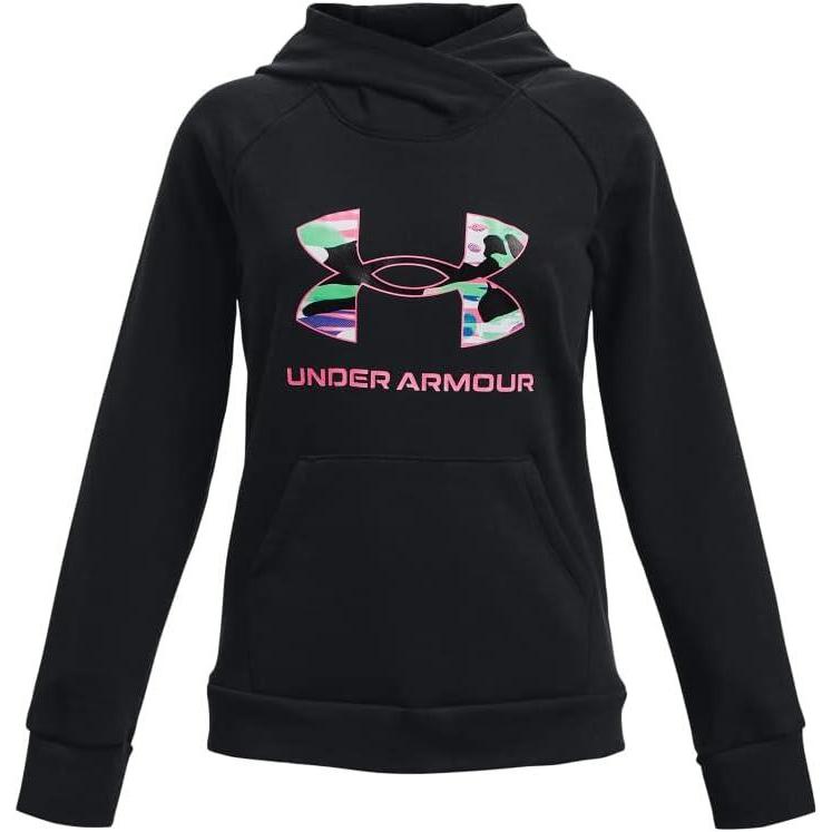 imageUnder Armour Girls Rival Fleece Big Logo Hoodie001 Black   Pink Punk