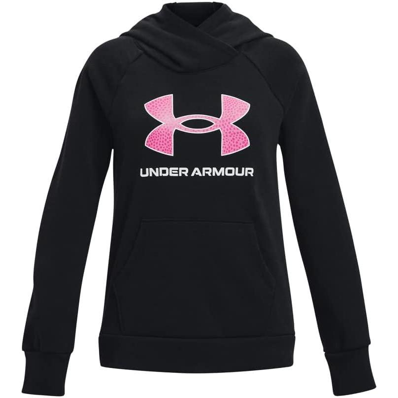 imageUnder Armour Girls Rival Fleece Big Logo Hoodie002 Black  Pink Edge  White