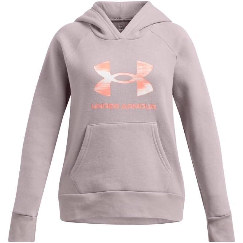 imageUnder Armour Girls Rival Fleece Big Logo Hoodie016 Tetra Gray   Flare Orange