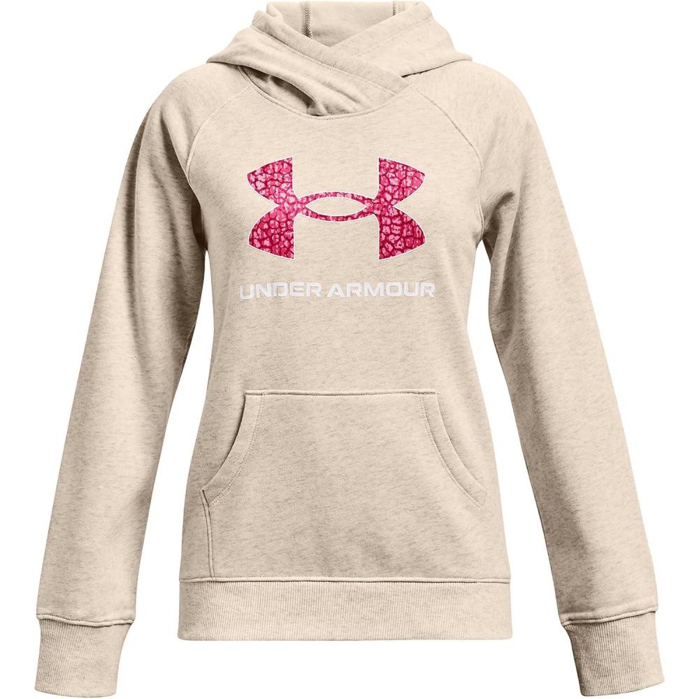 imageUnder Armour Girls Rival Fleece Core Logo HoodieOatmeal Light Heather 783Cerise