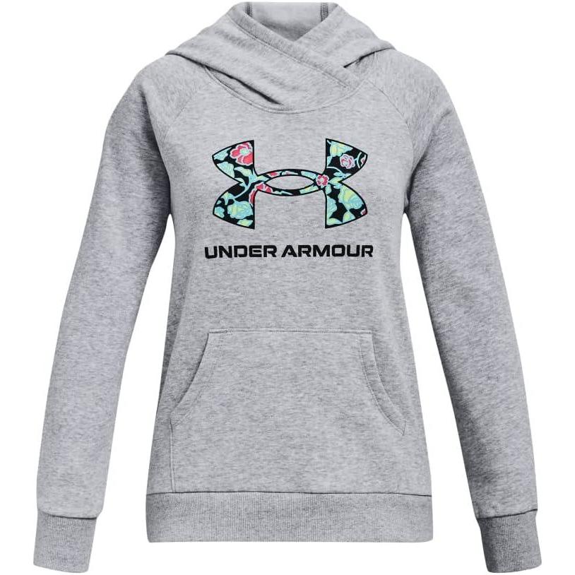 imageUnder Armour Girls Rival Fleece Core Logo HoodieSteel Light Heather 035Retro Pink