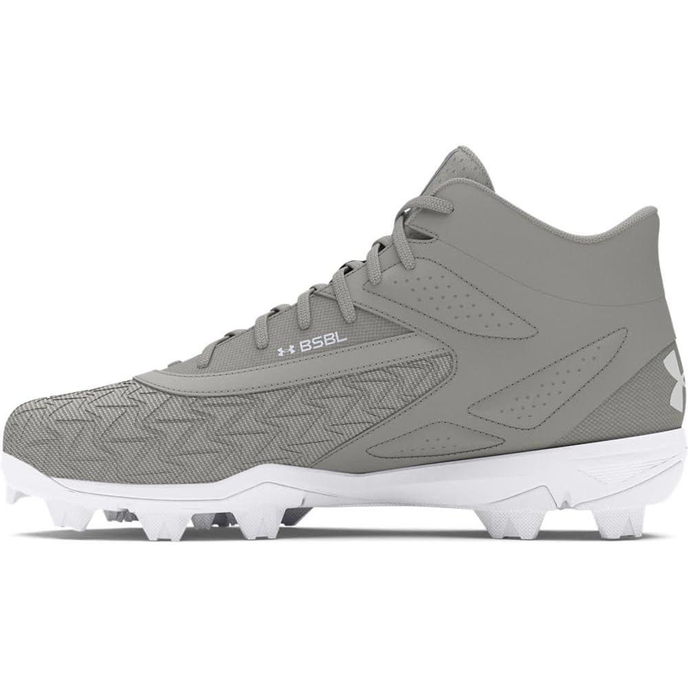 imageUnder Armour Mens Leadoff Mid 30 Baseball Cleat Sneaker100 Baseball GrayBaseball GrayWhite