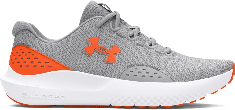 imageUnder Armour Mens Charged Surge 4 Sneaker104 Mod GrayWhiteTeam Orange