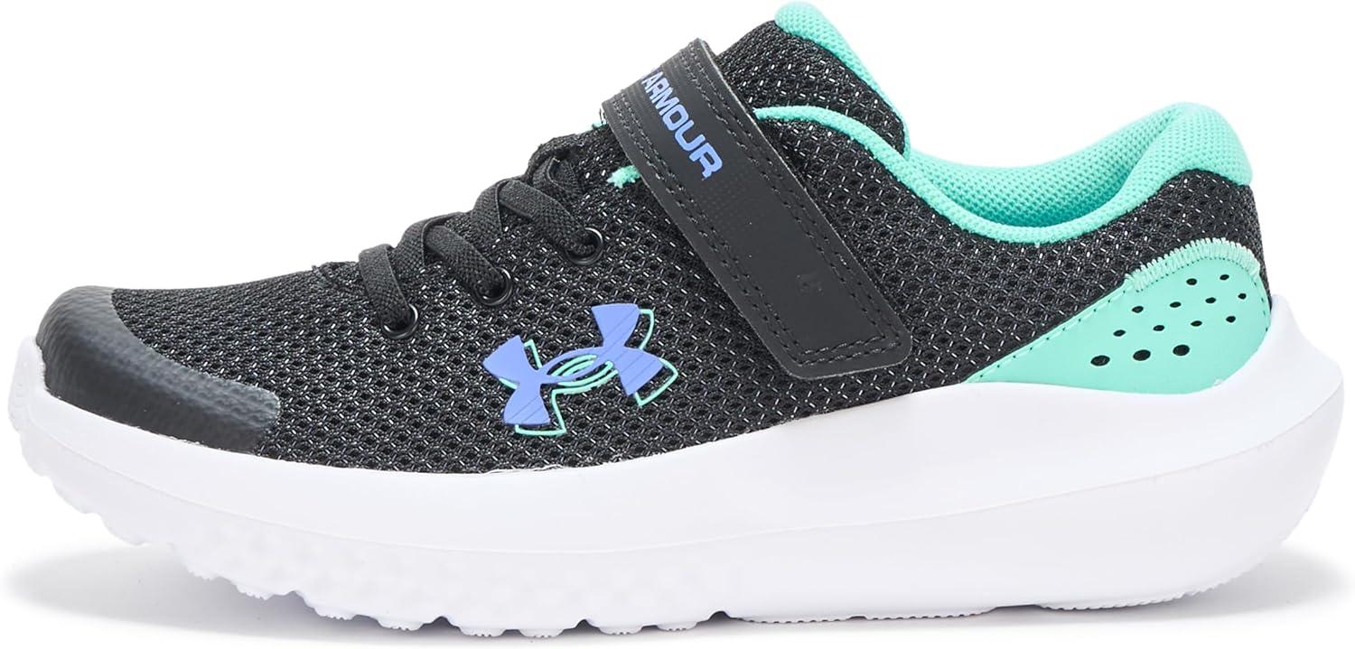 imageUnder Armour UnisexChild Pre School Surge 4 Alternate Closure Running Shoe004 BlackComet GreenVirtual Violet