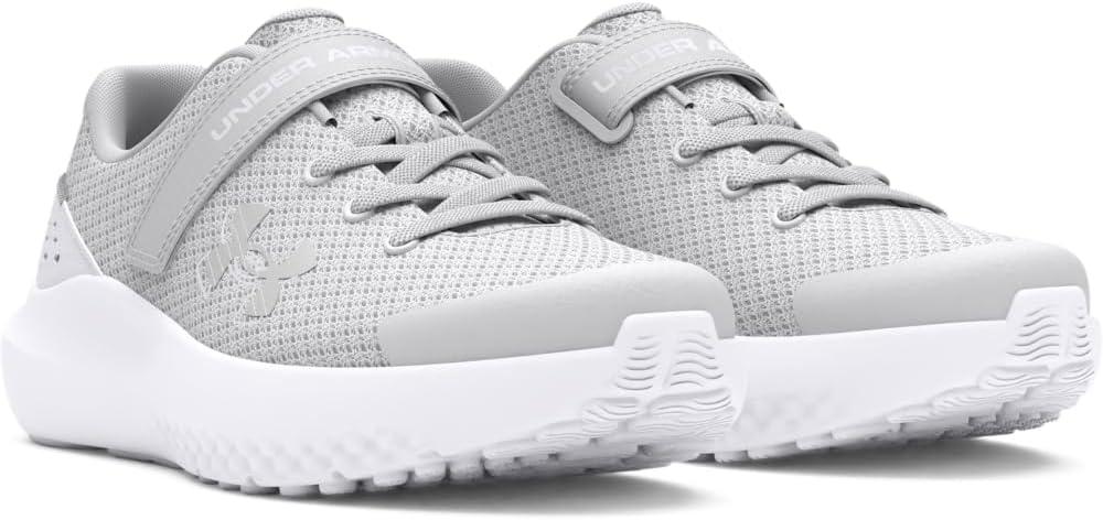 imageUnder Armour UnisexChild Pre School Surge 4 Alternate Closure Running Shoe100 Halo GrayWhiteIridescent