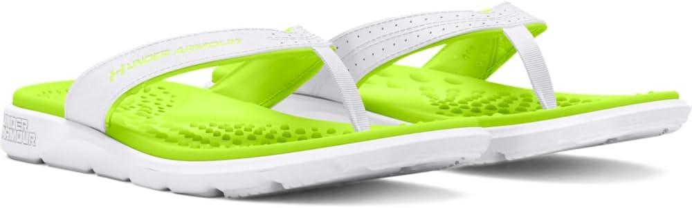 imageUnder Armour Womens Ignite Pro Marbella Flip Flop Slide Sandal102 WhiteWhiteHighvis Yellow
