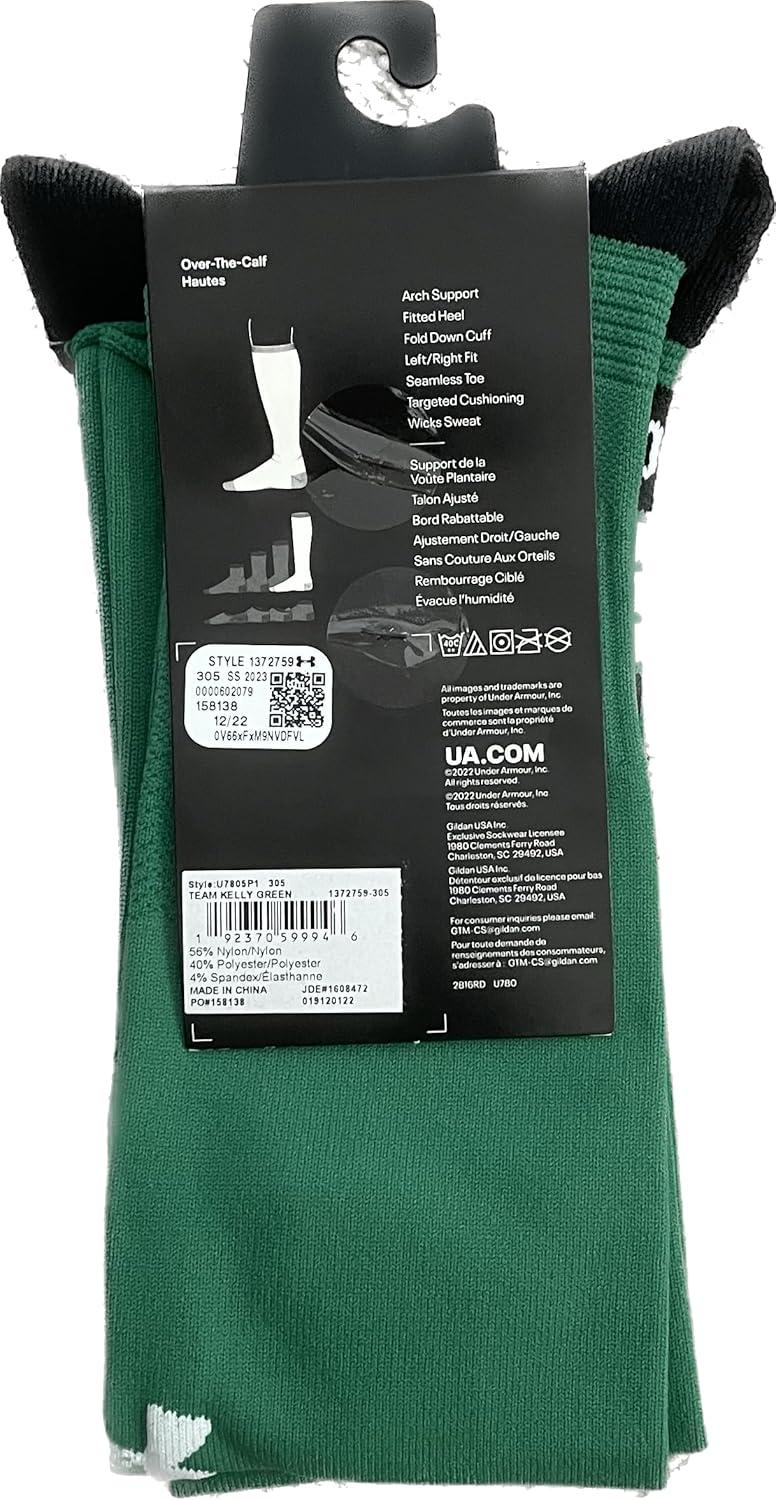 imageUnder Armour Adult Soccer OverTheCalf SocksTeam Kelly Greenblackwhite