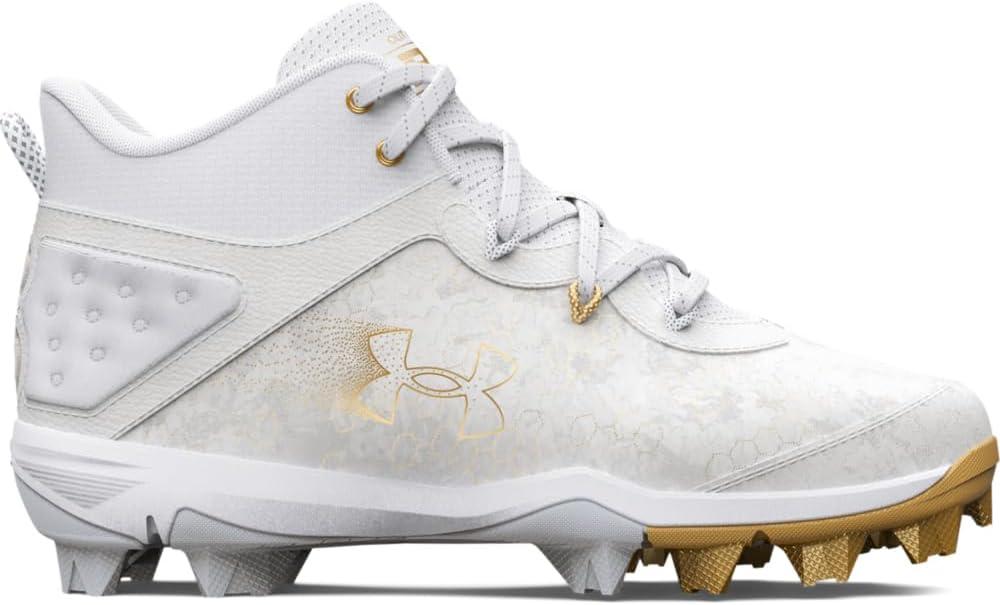 imageUnder Armour Boys Harper 8 Mid TPU Jr Baseball Shoe100 WhiteWhiteHalo Gray